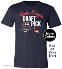 Beer League Draft Pick Hockey Shirt red on navy