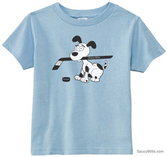 Cartoon Hockey Dog Toddler Shirt light blue