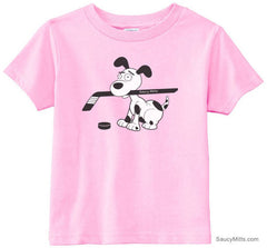 Cartoon Hockey Dog Toddler Shirt pink