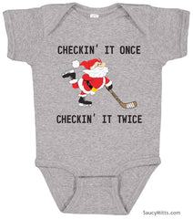 Checking It Hockey Santa Baby Bodysuit heather gray