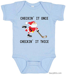 Checking It Hockey Santa Baby Bodysuit light blue