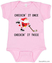 Checking It Hockey Santa Baby Bodysuit pink