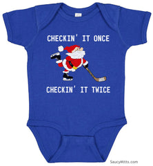 Checking It Hockey Santa Baby Bodysuit royal blue