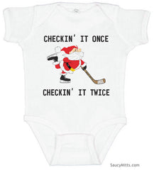 Checking It Hockey Santa Baby Bodysuit white